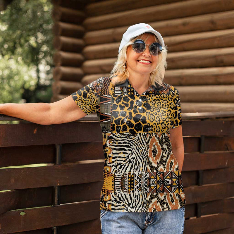 African Tribal Pattern With Wild Animal Skins Women Polo Shirt