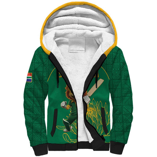 Custom South Africa Cricket Lion Mascot With Protea Sherpa Hoodie