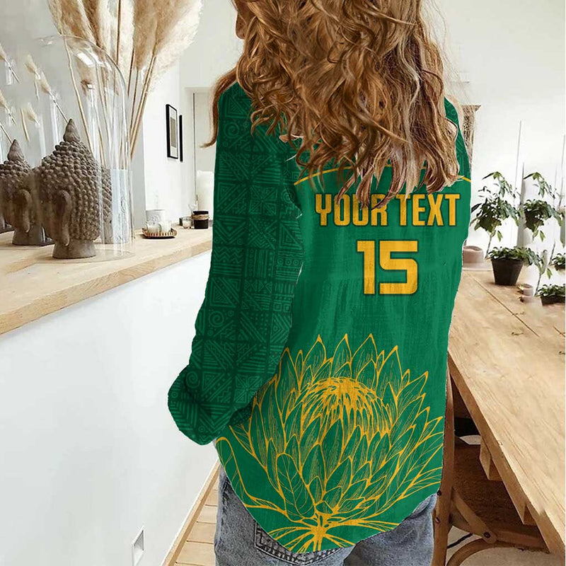 Custom South Africa Cricket Lion Mascot With Protea Women Casual Shirt