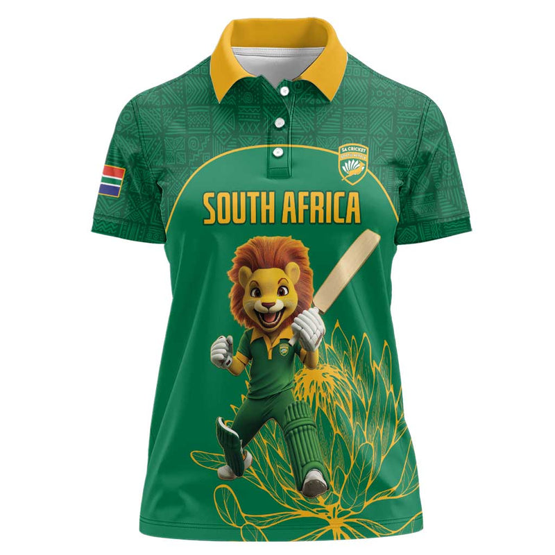Custom South Africa Cricket Lion Mascot With Protea Women Polo Shirt