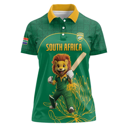 Custom South Africa Cricket Lion Mascot With Protea Women Polo Shirt