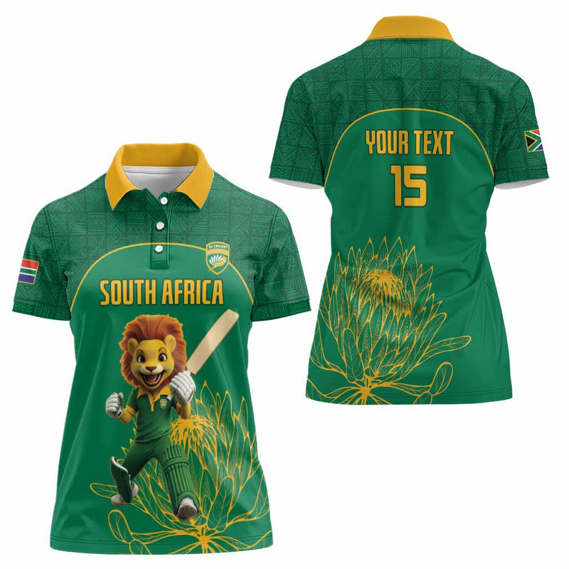 Custom South Africa Cricket Lion Mascot With Protea Women Polo Shirt