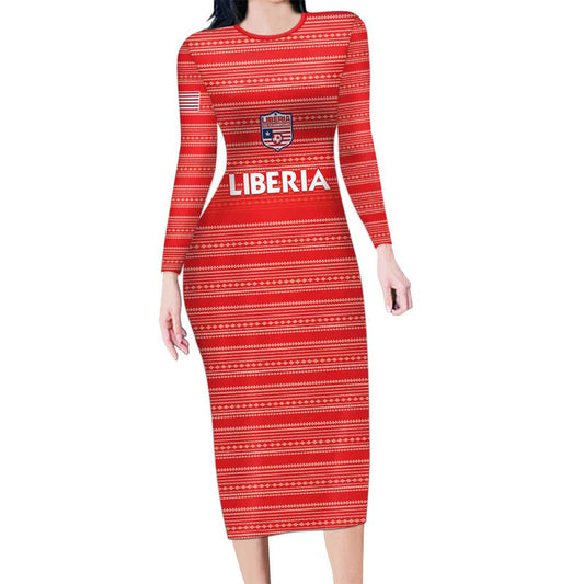Custom Liberia Football Women Red Jersey Long Sleeve Bodycon Dress