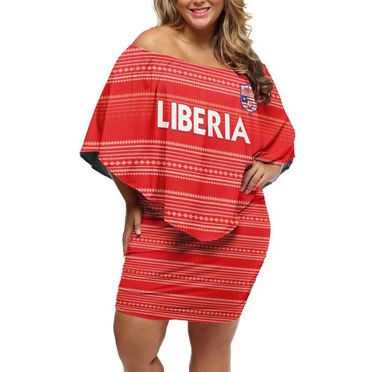 Custom Liberia Football Women Red Jersey Off Shoulder Short Dress