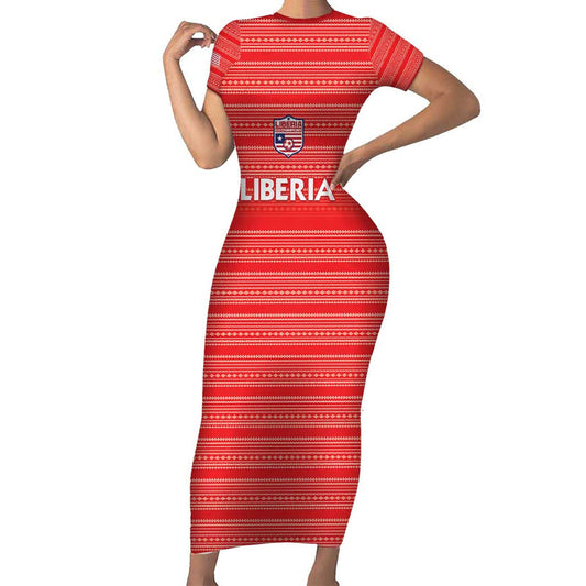 Custom Liberia Football Women Red Jersey Short Sleeve Bodycon Dress