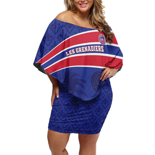 Custom Haiti Football Les Grenadiers - Royal Palm Off Shoulder Short Dress