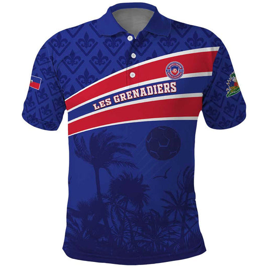 Custom Haiti Football Les Grenadiers - Royal Palm Polo Shirt