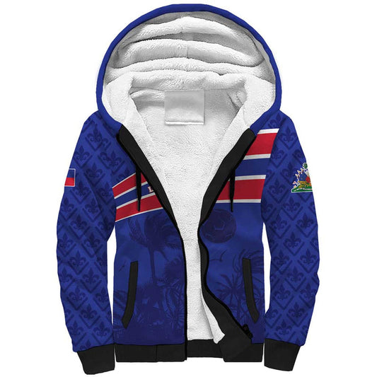 Custom Haiti Football Les Grenadiers - Royal Palm Sherpa Hoodie