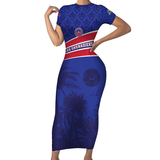 Custom Haiti Football Les Grenadiers - Royal Palm Short Sleeve Bodycon Dress