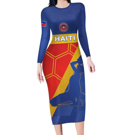 Custom Haiti Football Neg Marron Go Ayiti Long Sleeve Bodycon Dress