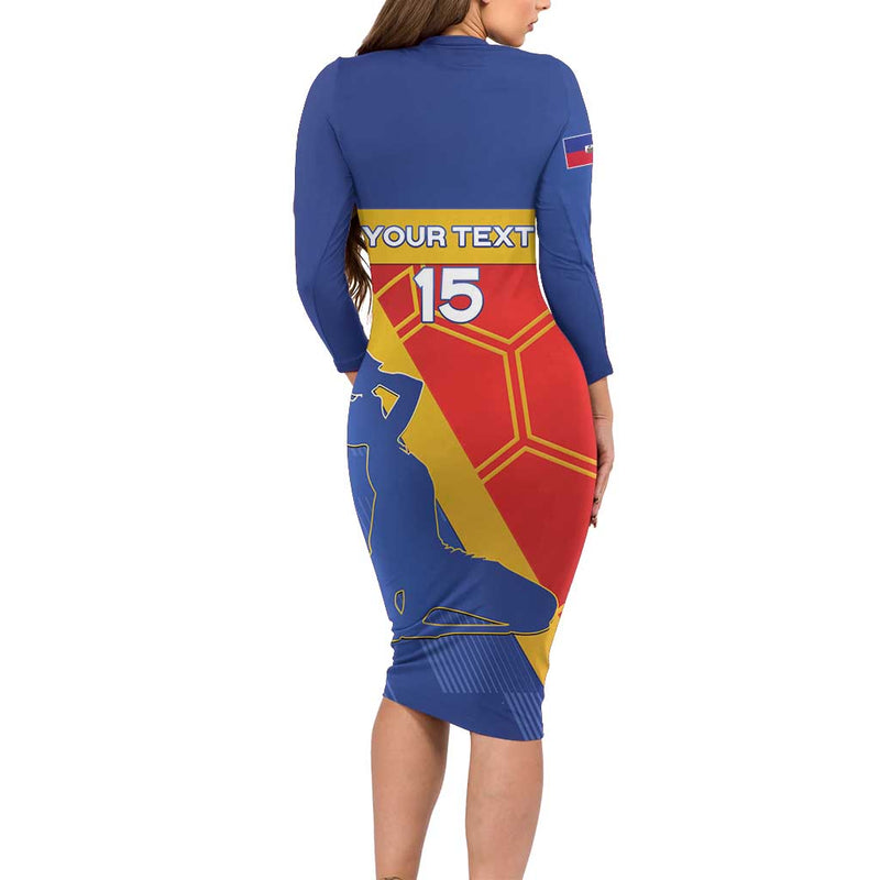 Custom Haiti Football Neg Marron Go Ayiti Long Sleeve Bodycon Dress