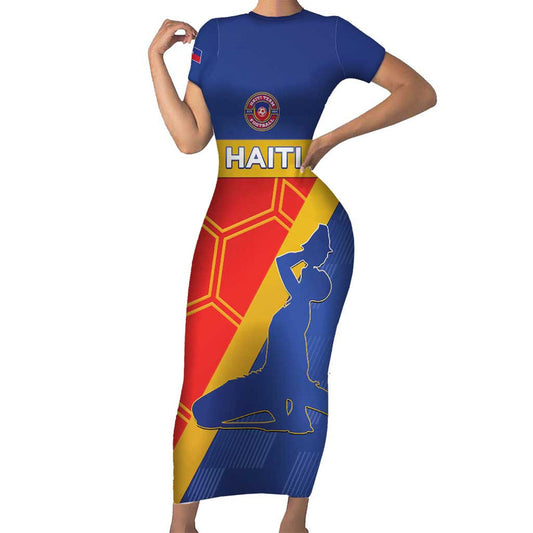 Custom Haiti Football Neg Marron Go Ayiti Short Sleeve Bodycon Dress