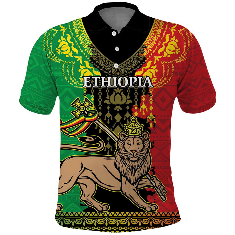 Ethiopia Lion Of Judah Mix African Pattern Polo Shirt