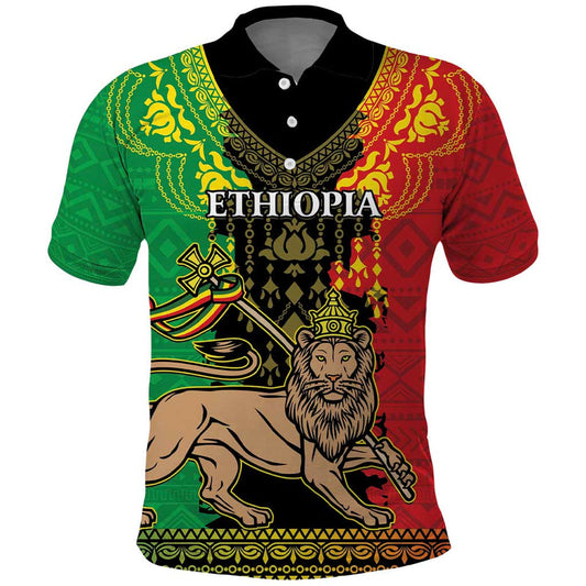 Ethiopia Lion Of Judah Mix African Pattern Polo Shirt