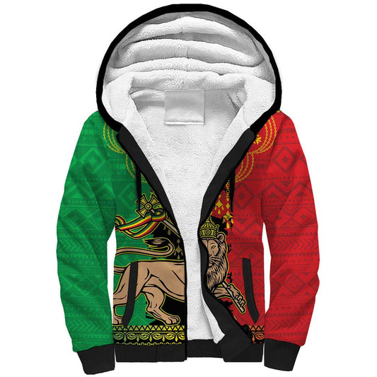 Ethiopia Lion Of Judah Mix African Pattern Sherpa Hoodie