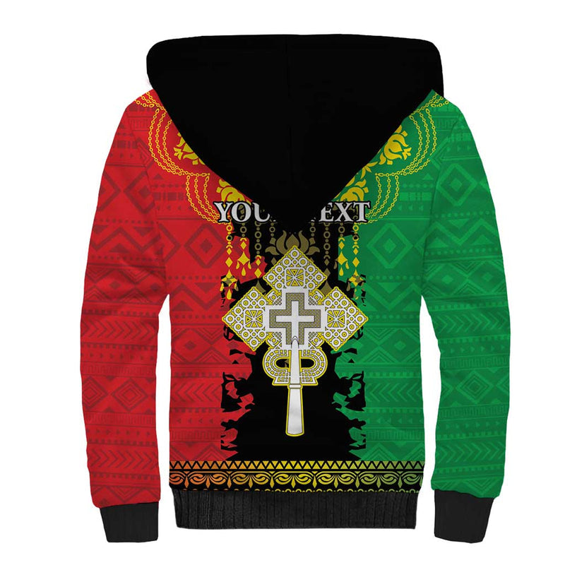Ethiopia Lion Of Judah Mix African Pattern Sherpa Hoodie