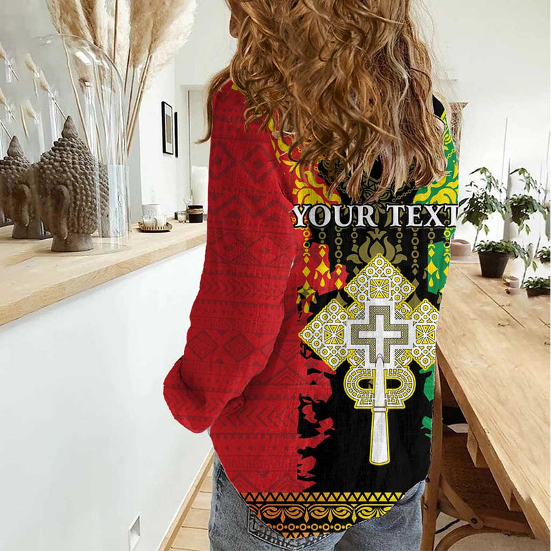Ethiopia Lion Of Judah Mix African Pattern Women Casual Shirt
