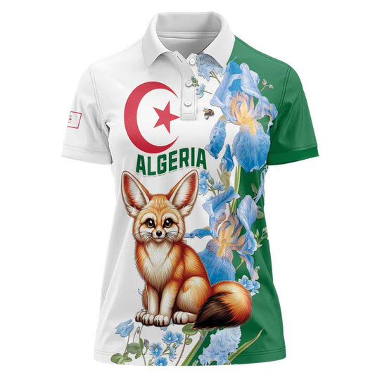Algeria Fennec Fox Blue Isris Flower Women Polo Shirt