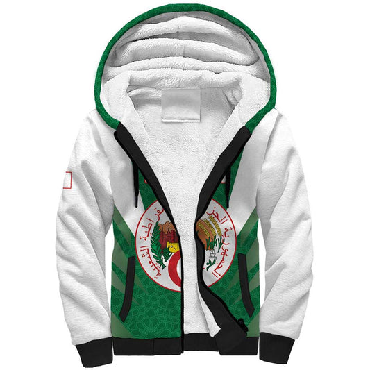 Algeria Coat Of Arms With Islamic Pattern Sherpa Hoodie