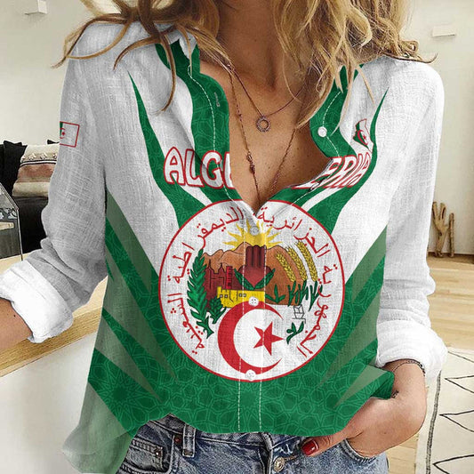 Algeria Coat Of Arms With Islamic Pattern Women Casual Shirt