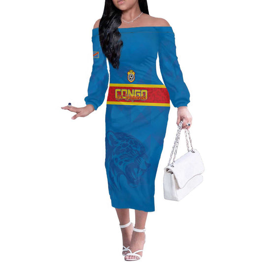 Custom Dr Congo Football Go Les Léopards Off The Shoulder Long Sleeve Dress