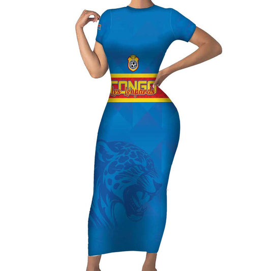 Custom Dr Congo Football Go Les Léopards Short Sleeve Bodycon Dress