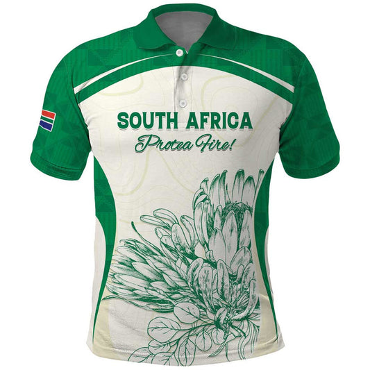Custom South Africa Cricket Protea Fire Polo Shirt
