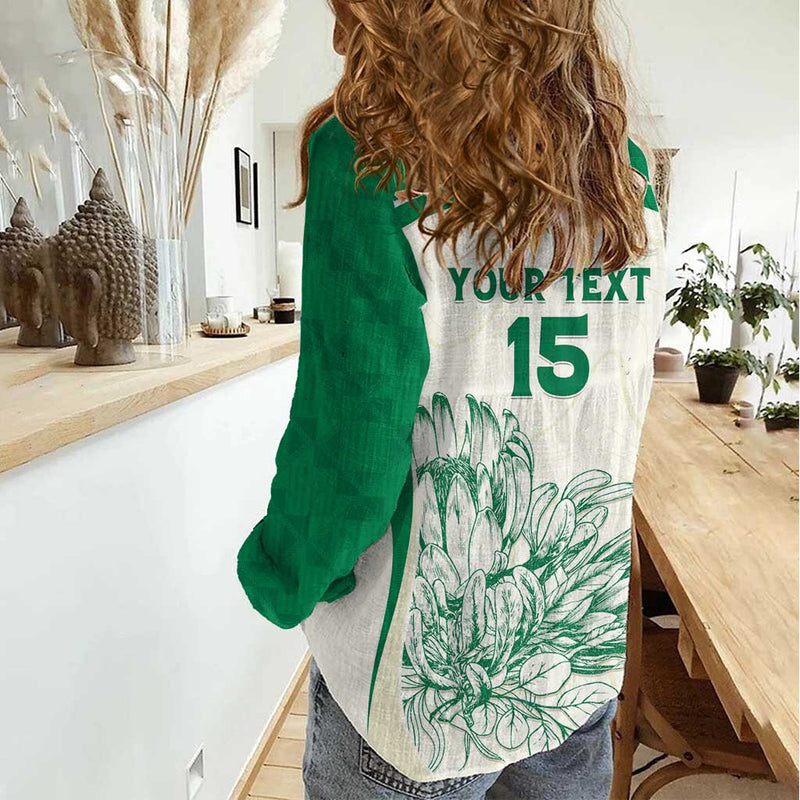 Custom South Africa Cricket Protea Fire Women Casual Shirt