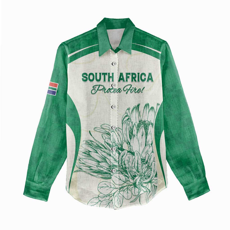 Custom South Africa Cricket Protea Fire Women Casual Shirt