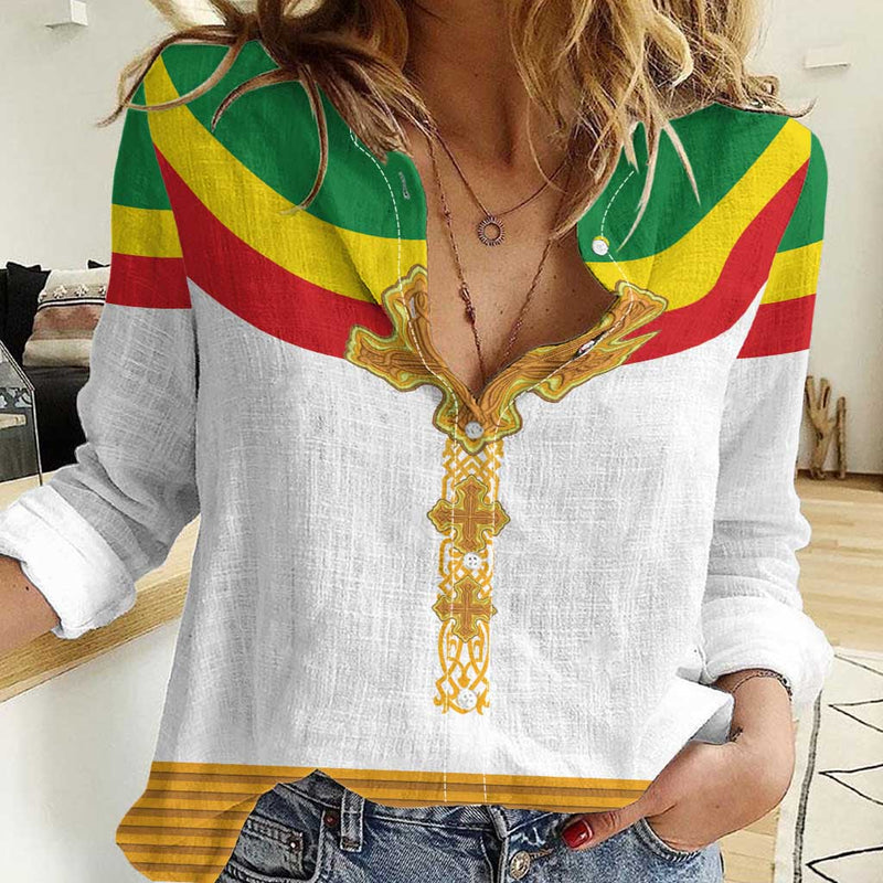 Ethiopia Meskel Women Casual Shirt Ethiopian Cross
