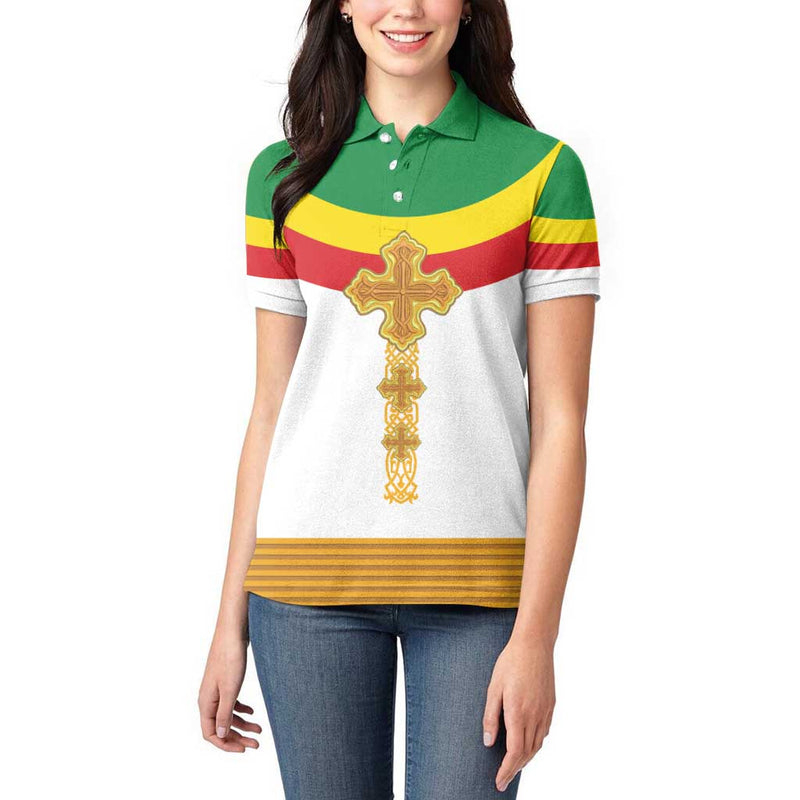 Ethiopia Meskel Women Polo Shirt Ethiopian Cross