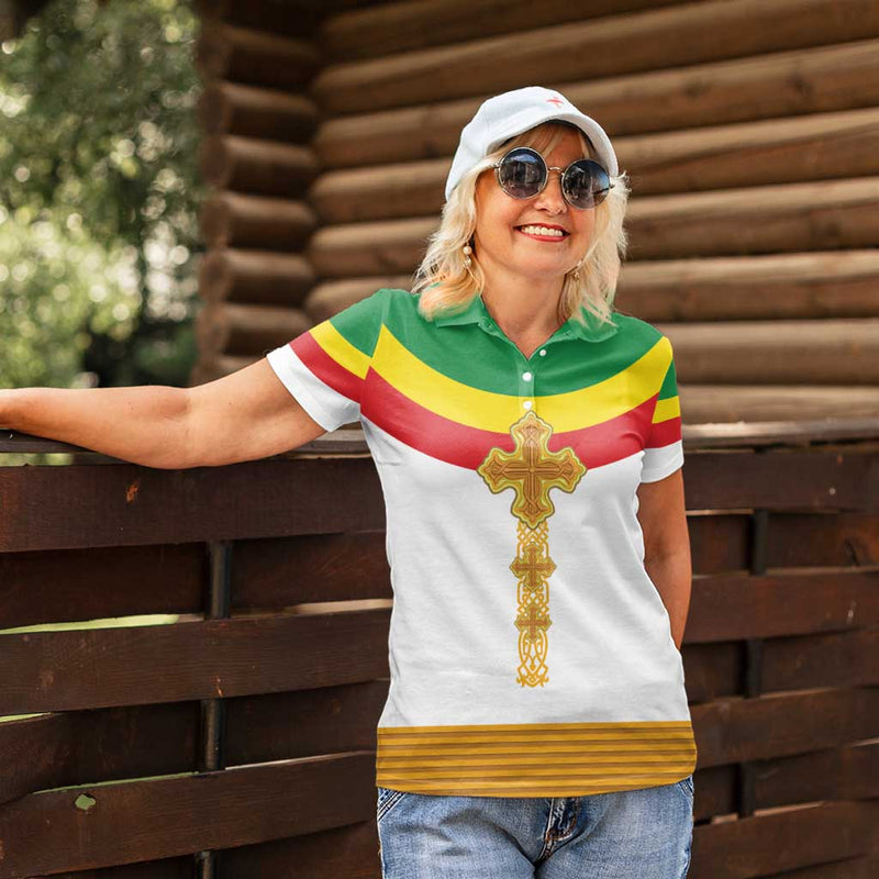 Ethiopia Meskel Women Polo Shirt Ethiopian Cross