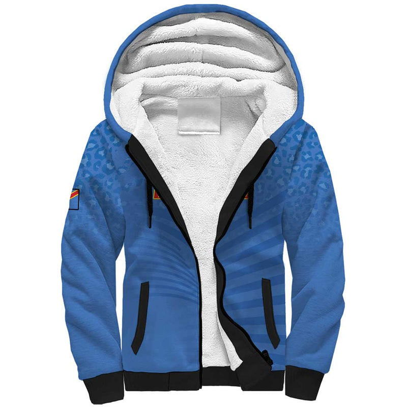 Custom DR Congo Football Sherpa Hoodie Come On Les Léopards