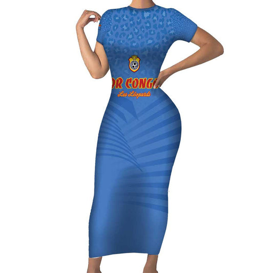 Custom Dr Congo Football Come On Les Léopards Short Sleeve Bodycon Dress