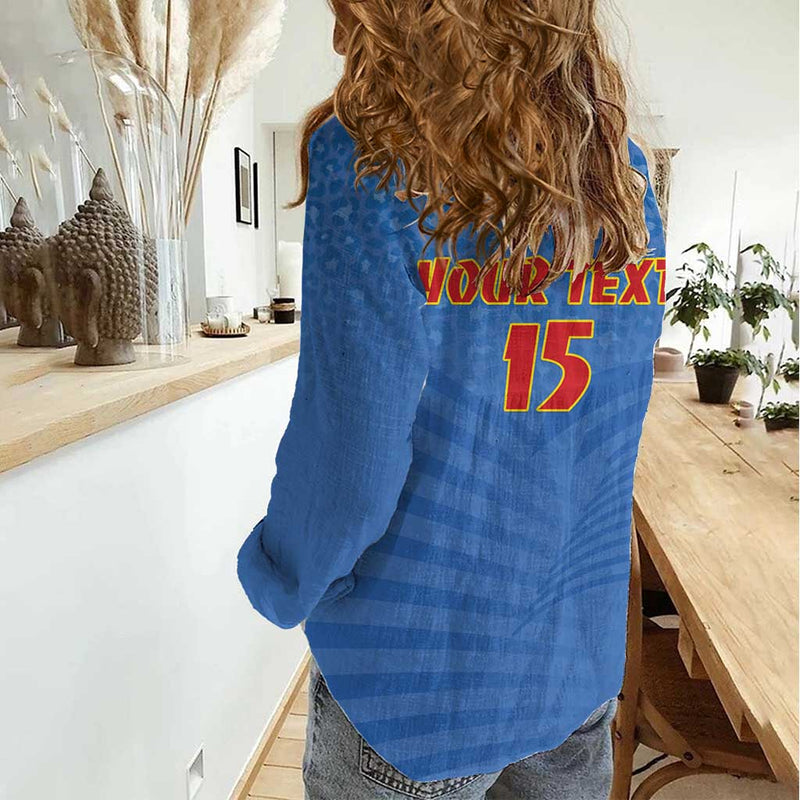 Custom DR Congo Football Women Casual Shirt Come On Les Léopards