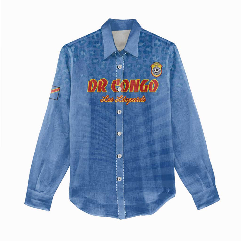 Custom DR Congo Football Women Casual Shirt Come On Les Léopards