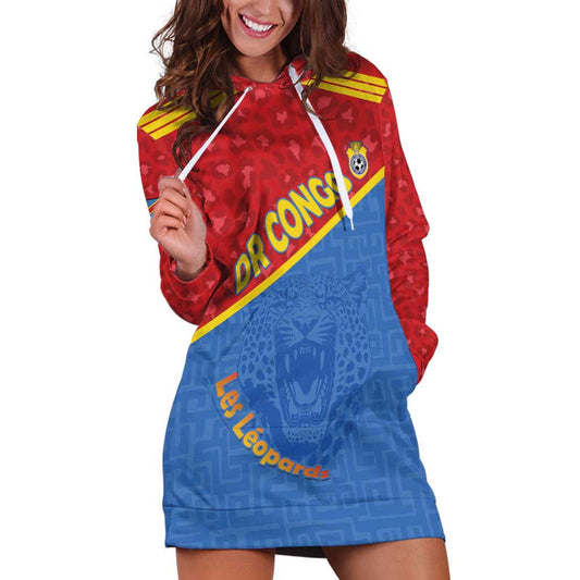 Custom DR Congo Football Allez Les Léopards Hoodie Dress