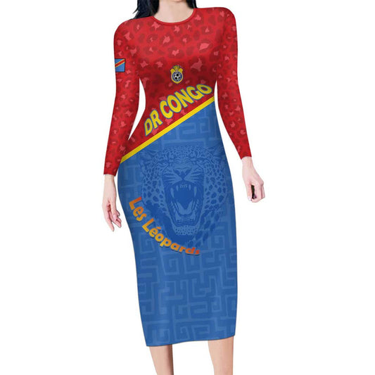 Custom Dr Congo Football Allez Les Léopards Long Sleeve Bodycon Dress