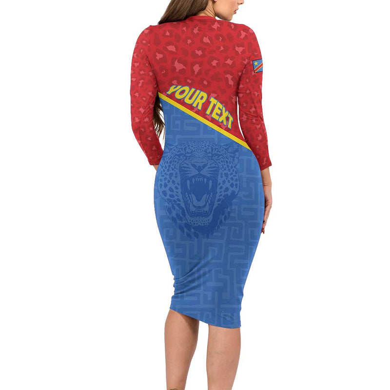 Custom Dr Congo Football Allez Les Léopards Long Sleeve Bodycon Dress