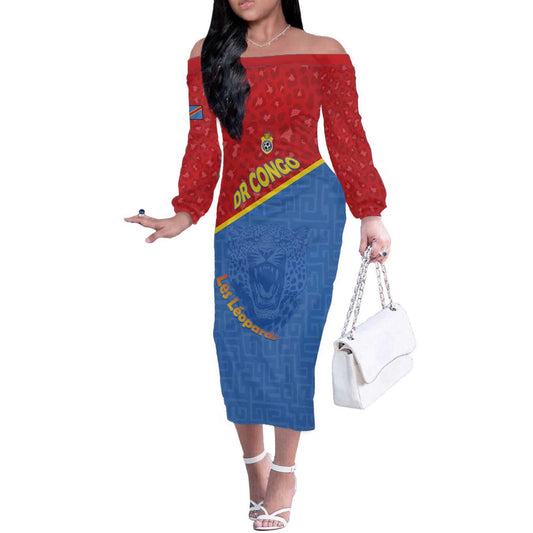 Custom Dr Congo Football Allez Les Léopards Off The Shoulder Long Sleeve Dress