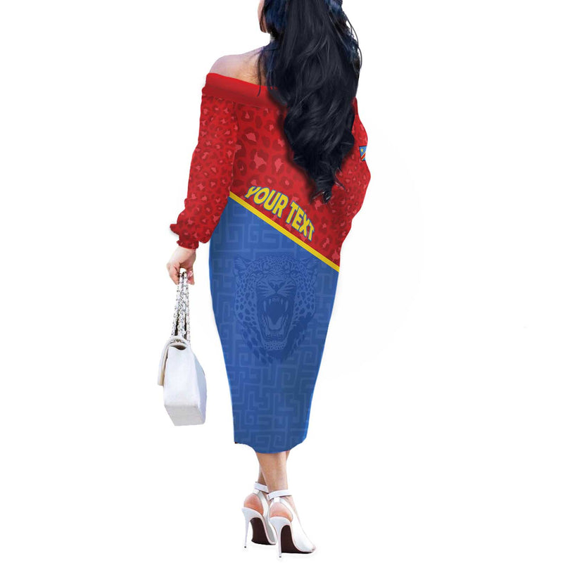 Custom Dr Congo Football Allez Les Léopards Off The Shoulder Long Sleeve Dress
