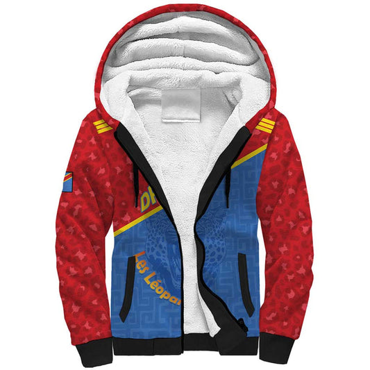 Custom DR Congo Football Sherpa Hoodie Allez Les Léopards