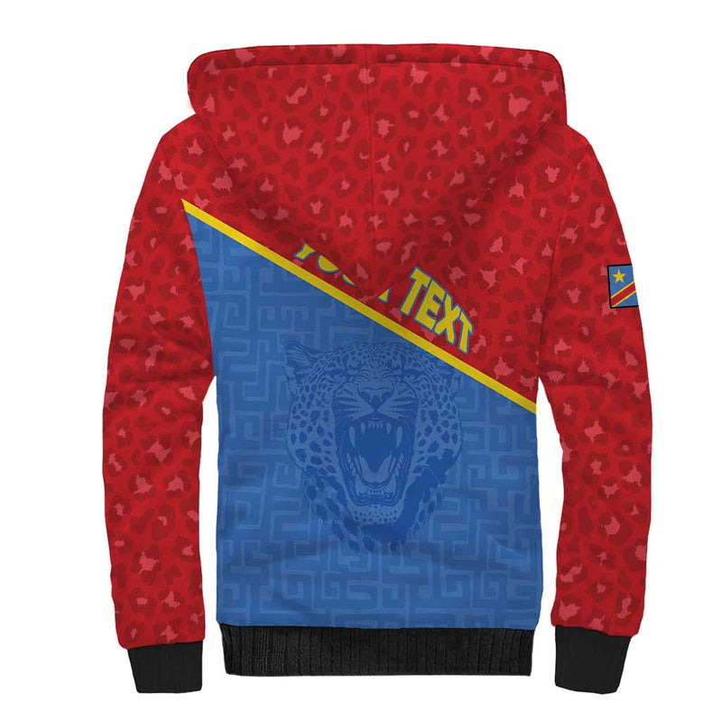 Custom DR Congo Football Sherpa Hoodie Allez Les Léopards