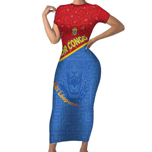 Custom Dr Congo Football Allez Les Léopards Short Sleeve Bodycon Dress