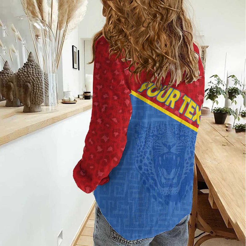 Custom DR Congo Football Women Casual Shirt Allez Les Léopards