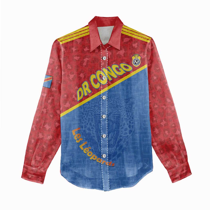 Custom DR Congo Football Women Casual Shirt Allez Les Léopards