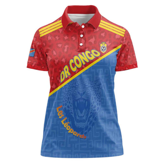 Custom DR Congo Football Women Polo Shirt Allez Les Léopards