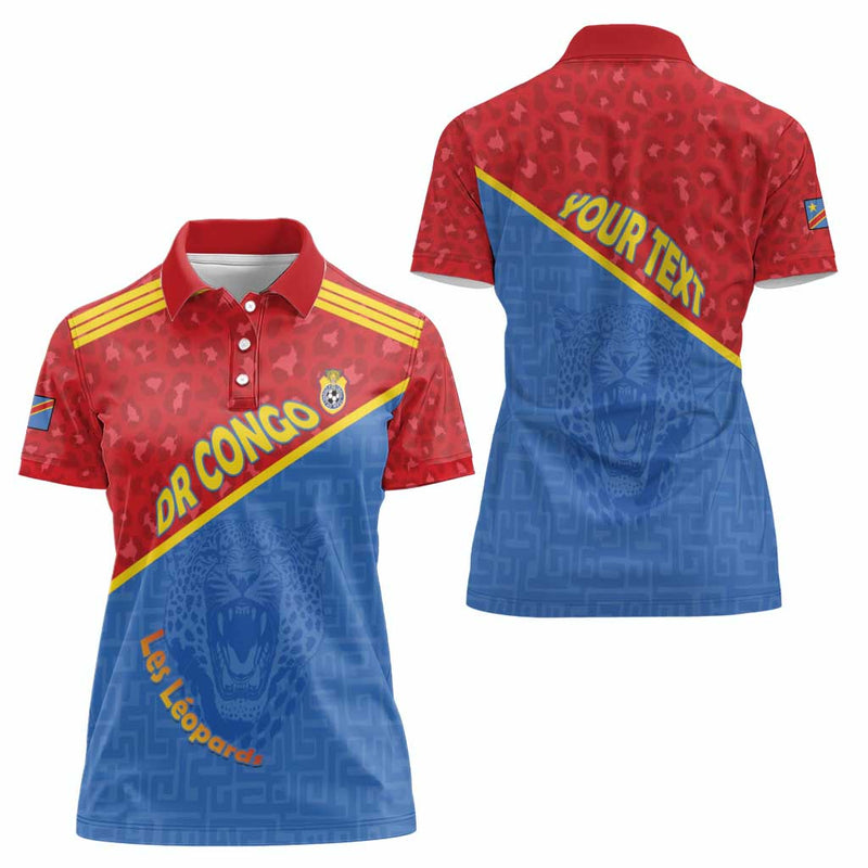 Custom DR Congo Football Women Polo Shirt Allez Les Léopards
