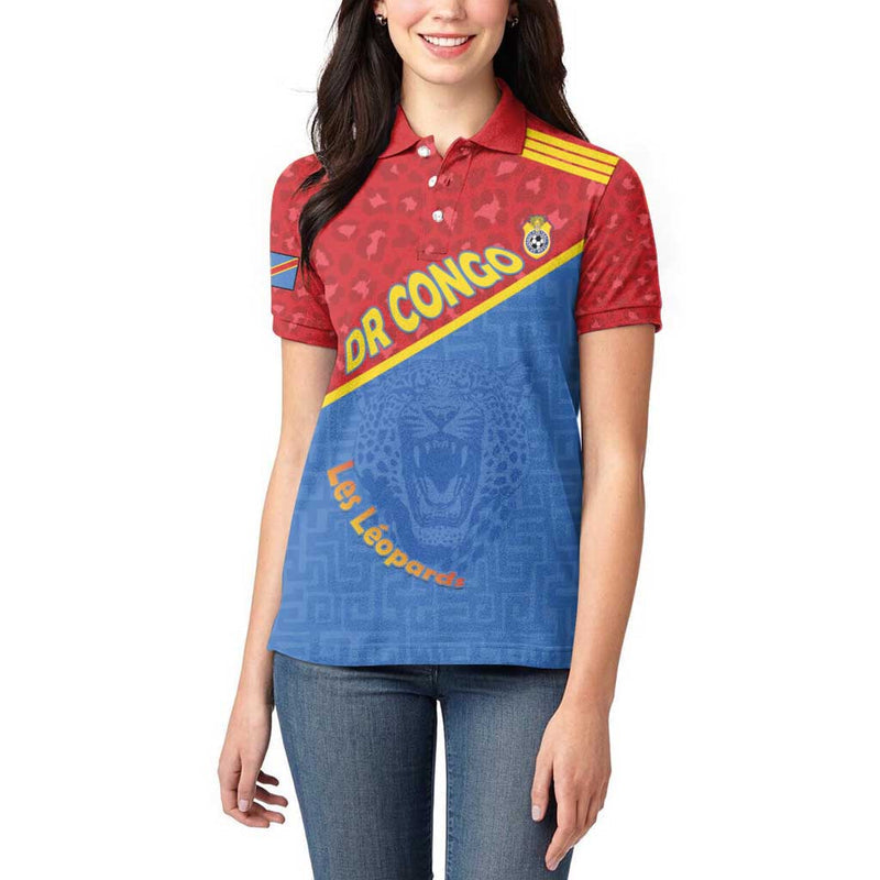 Custom DR Congo Football Women Polo Shirt Allez Les Léopards