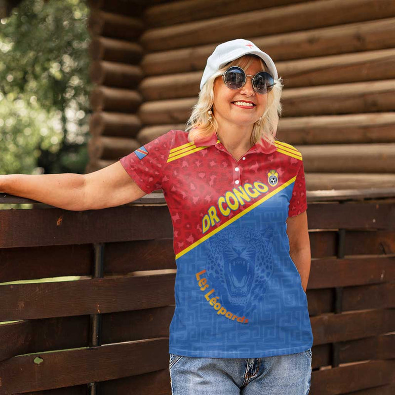 Custom DR Congo Football Women Polo Shirt Allez Les Léopards